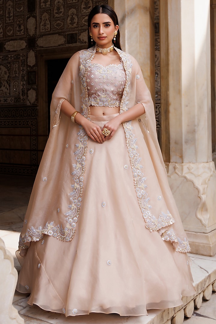 Gold Pure Silk Organza Dori Embroidered Wedding Lehenga Set by Vinita Bhansali at Pernia's Pop Up Shop