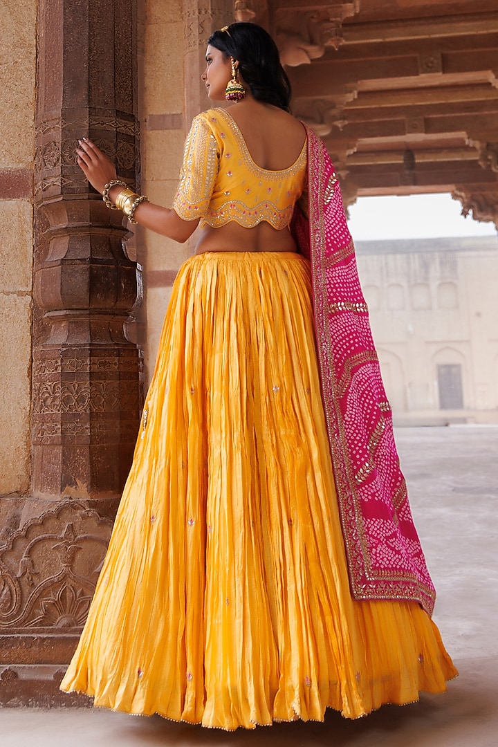Yellow Pure Silk Embroidered Wedding Lehenga Set by Vinita Bhansali at Pernia's Pop Up Shop