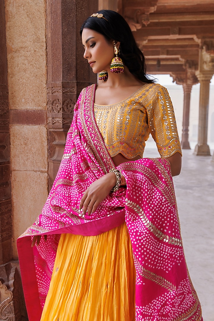 Yellow Pure Silk Embroidered Wedding Lehenga Set by Vinita Bhansali at Pernia's Pop Up Shop