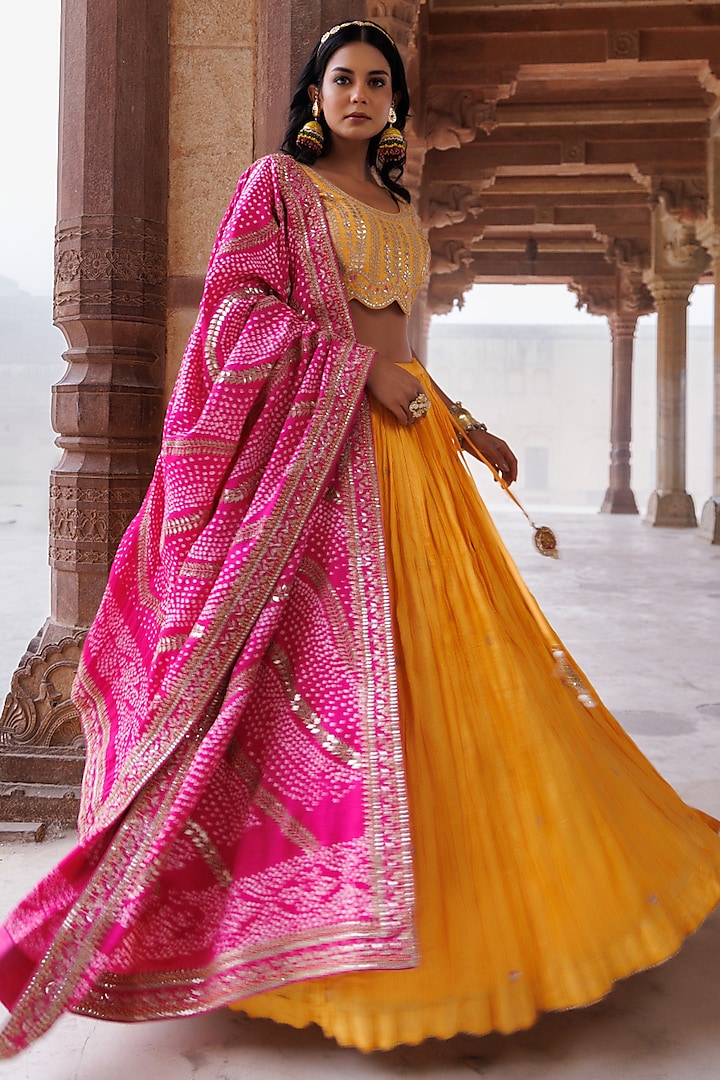 Yellow Pure Silk Embroidered Wedding Lehenga Set by Vinita Bhansali at Pernia's Pop Up Shop