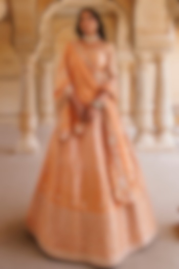 Orange Pure Silk Embroidered Wedding Lehenga Set by Vinita Bhansali at Pernia's Pop Up Shop