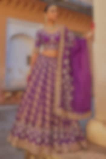 Purple Pure Silk Embroidered Bridal Lehenga Set by Vinita Bhansali at Pernia's Pop Up Shop