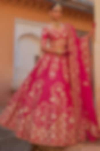 Hot Pink Pure Silk Sequin Hand Embroidered Bridal Lehenga Set by Vinita Bhansali at Pernia's Pop Up Shop