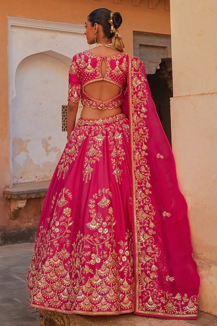 Hot Pink Pure Silk Sequin Hand Embroidered Bridal Lehenga Set by Vinita Bhansali at Pernia's Pop Up Shop