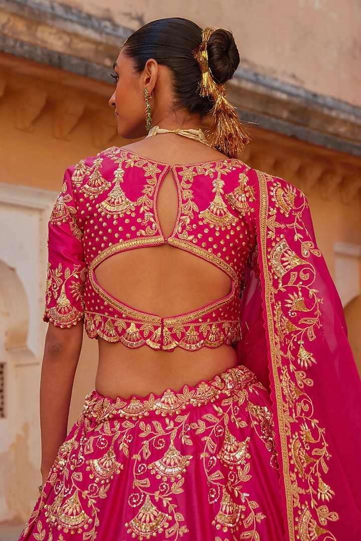 Hot Pink Pure Silk Sequin Hand Embroidered Bridal Lehenga Set by Vinita Bhansali at Pernia's Pop Up Shop