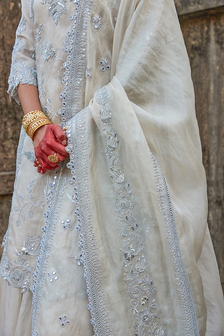 Silver Pure Tissue Mukaish Hand Embroidered Bridal Lehenga Set by Vinita Bhansali at Pernia's Pop Up Shop