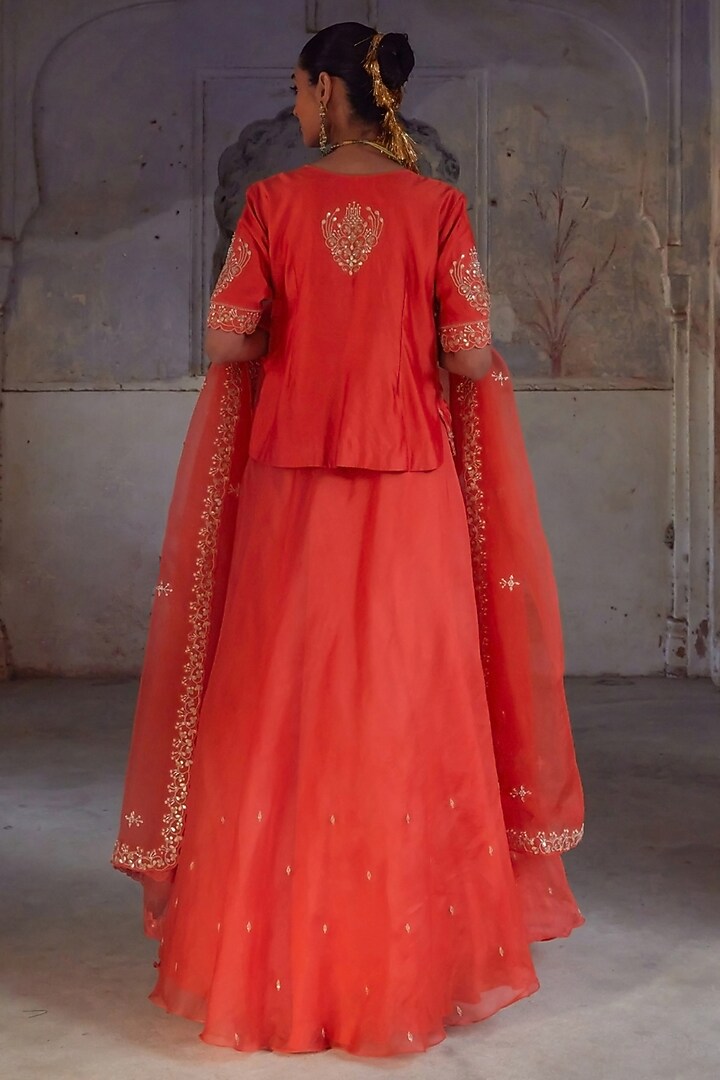 Orange Pure Silk Organza Gota Patti Embroidered Wedding Lehenga Set by Vinita Bhansali at Pernia's Pop Up Shop
