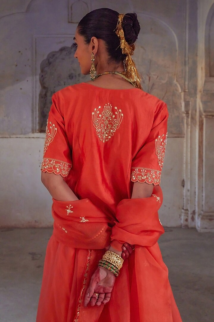 Orange Pure Silk Organza Gota Patti Embroidered Wedding Lehenga Set by Vinita Bhansali at Pernia's Pop Up Shop