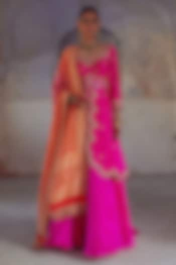 Pink Pure Silk Sequin & Pearl Hand Embroidered Jacket Wedding Lehenga Set by Vinita Bhansali at Pernia's Pop Up Shop