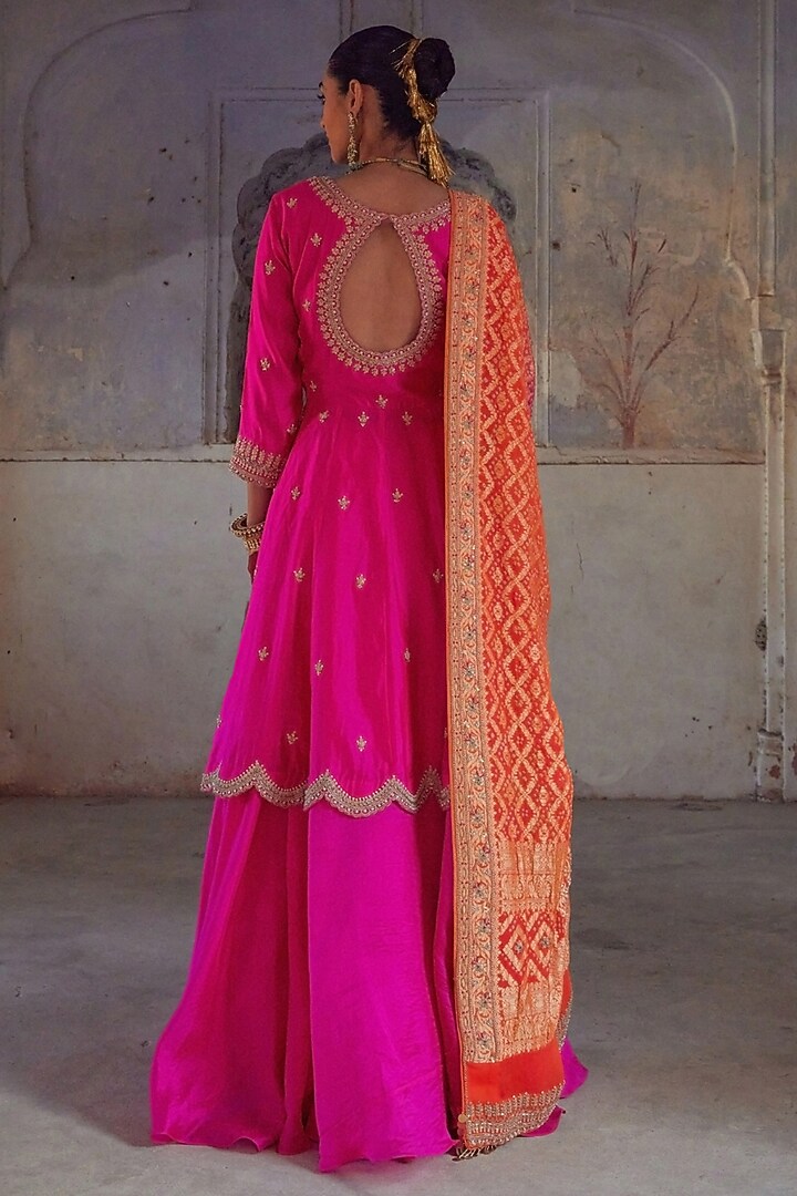 Pink Pure Silk Sequin & Pearl Hand Embroidered Jacket Wedding Lehenga Set by Vinita Bhansali at Pernia's Pop Up Shop