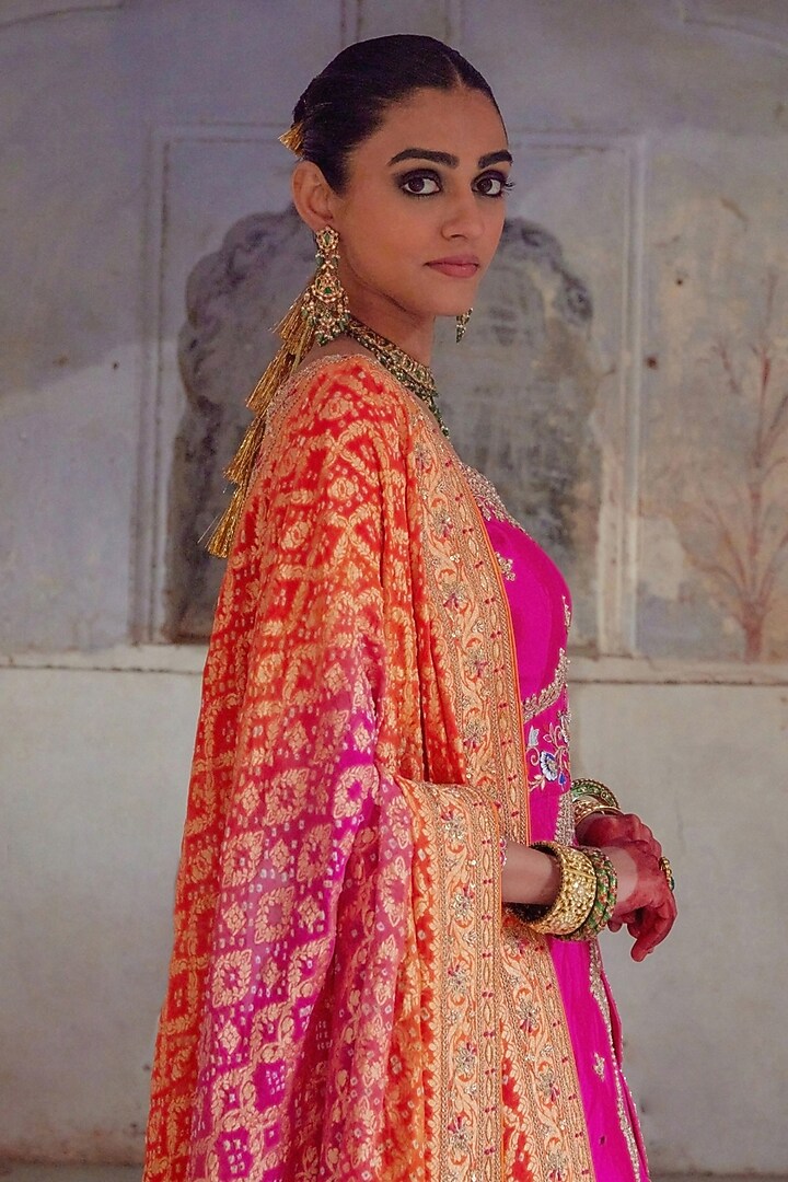 Pink Pure Silk Sequin & Pearl Hand Embroidered Jacket Wedding Lehenga Set by Vinita Bhansali at Pernia's Pop Up Shop