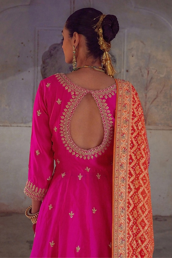 Pink Pure Silk Sequin & Pearl Hand Embroidered Jacket Wedding Lehenga Set by Vinita Bhansali at Pernia's Pop Up Shop