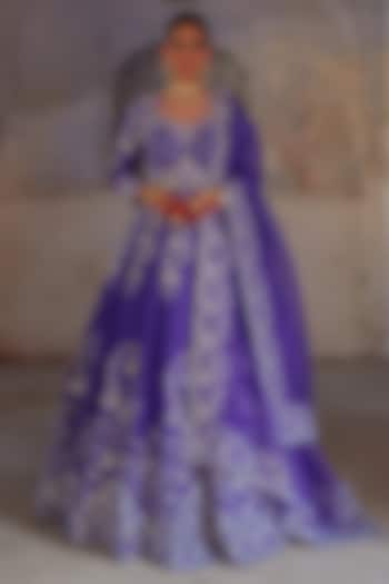 Purple Pure Silk Zardosi Embroidered Gown With Dupatta by Vinita Bhansali at Pernia's Pop Up Shop