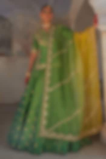 Green Pure Banarasi Silk Zardosi & Sequin Hand Embroidered Wedding Lehenga Set by Vinita Bhansali at Pernia's Pop Up Shop