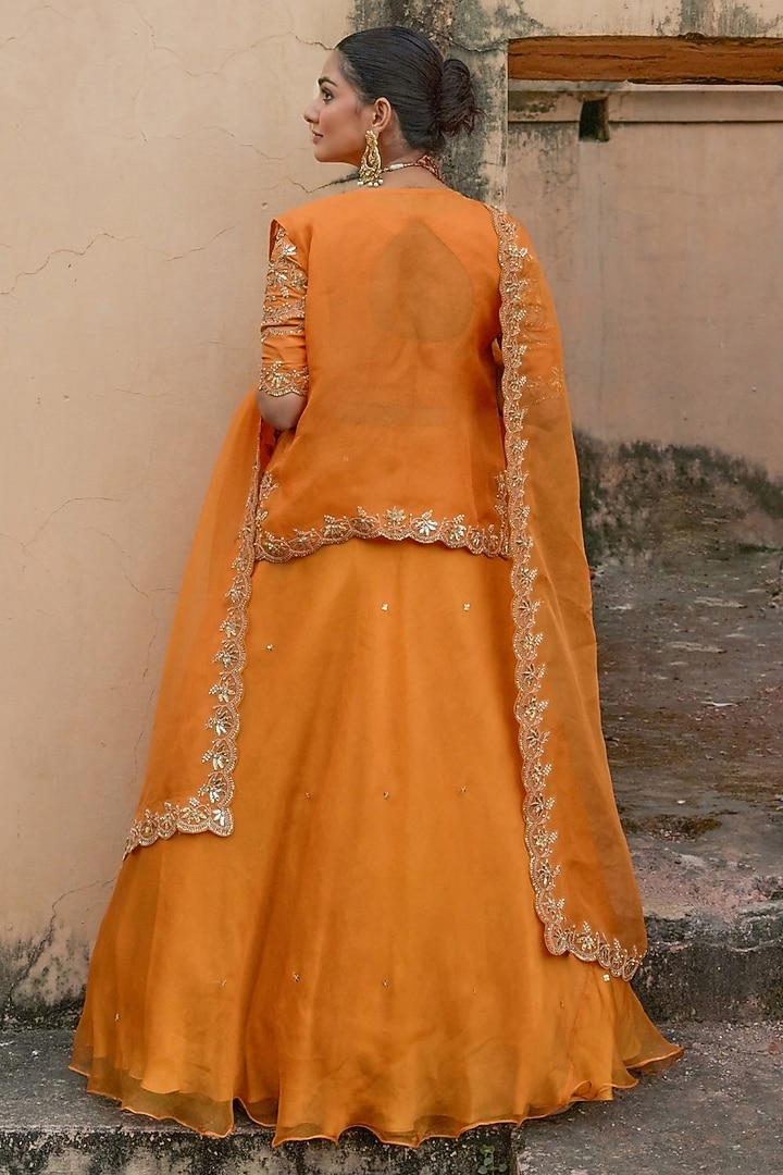 Yellow Pure Silk Organza Pearl Hand Embroidered Wedding Lehenga Set by Vinita Bhansali at Pernia's Pop Up Shop