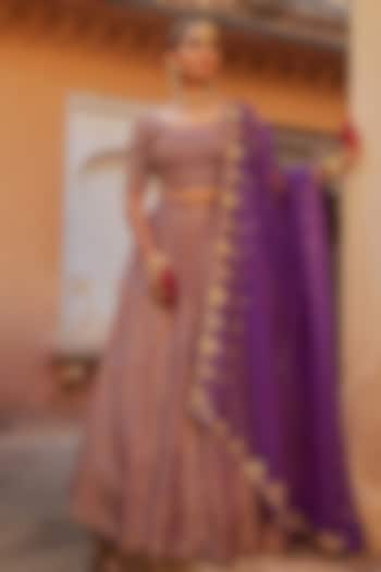 Purple Pure Tissue Floral Motif & Cutdana Hand Embroidered Wedding Lehenga Set by Vinita Bhansali at Pernia's Pop Up Shop