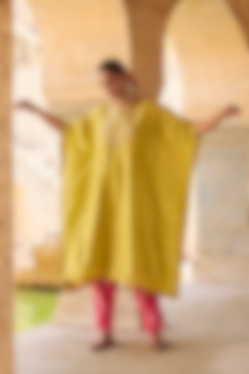 Green Pure Silk Hand Embroidered Kaftan Set by Vinita Bhansali at Pernia's Pop Up Shop