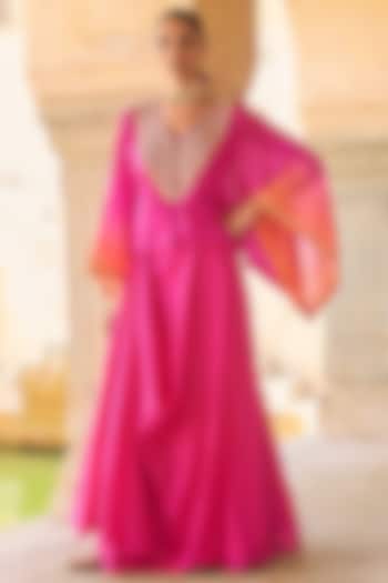 Pink Pure Silk Zardosi Hand Embroidered Kaftan Set by Vinita Bhansali at Pernia's Pop Up Shop