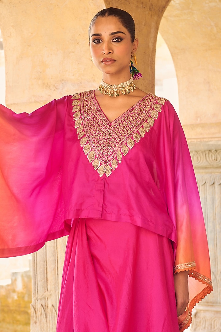 Pink Pure Silk Zardosi Hand Embroidered Kaftan Set by Vinita Bhansali at Pernia's Pop Up Shop