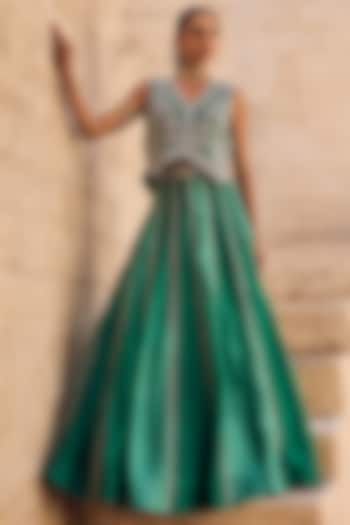 Green Pure Italian Silk Skirt Set by Vinita Bhansali at Pernia's Pop Up Shop