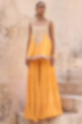 Yellow Pure Crepe Silk Gharara Set by Vinita Bhansali at Pernia's Pop Up Shop