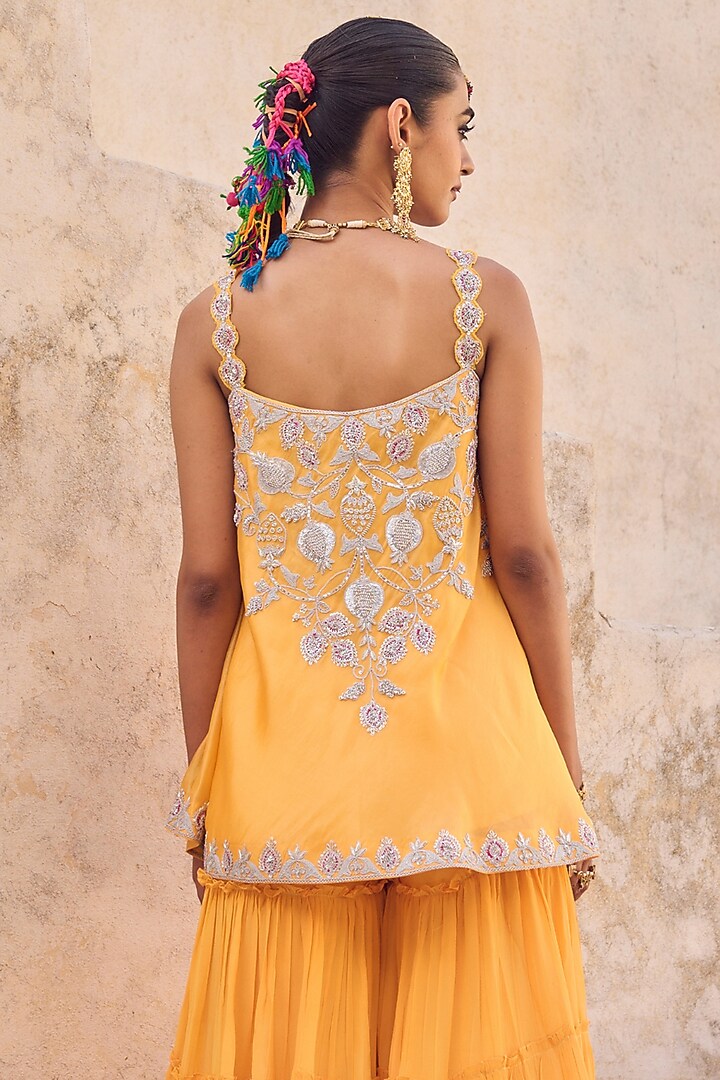 Yellow Pure Crepe Silk Gharara Set by Vinita Bhansali at Pernia's Pop Up Shop