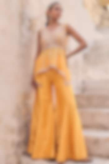 Yellow Pure Silk Wedding Sharara Set by Vinita Bhansali at Pernia's Pop Up Shop