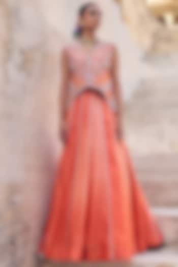 Orange Pure Italian Silk Skirt Set by Vinita Bhansali at Pernia's Pop Up Shop
