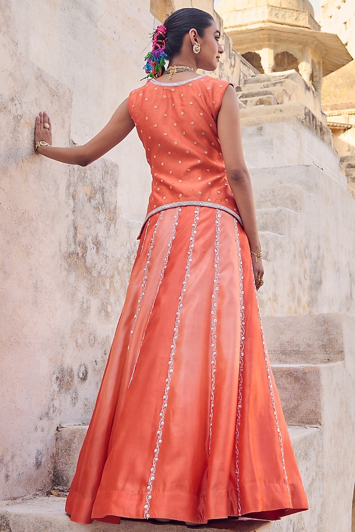 Orange Pure Italian Silk Skirt Set by Vinita Bhansali at Pernia's Pop Up Shop