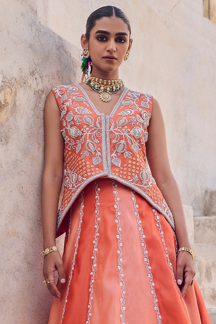 Orange Pure Italian Silk Skirt Set by Vinita Bhansali at Pernia's Pop Up Shop