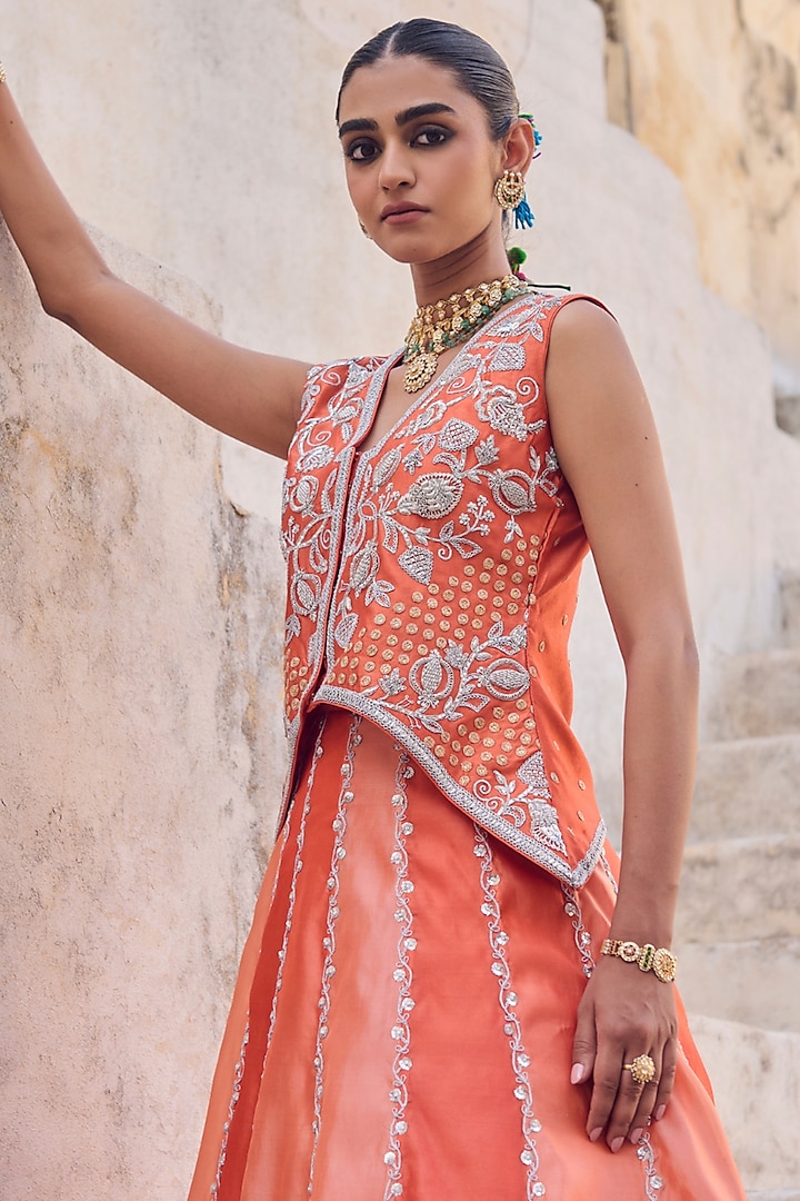 Orange Pure Italian Silk Skirt Set by Vinita Bhansali at Pernia's Pop Up Shop