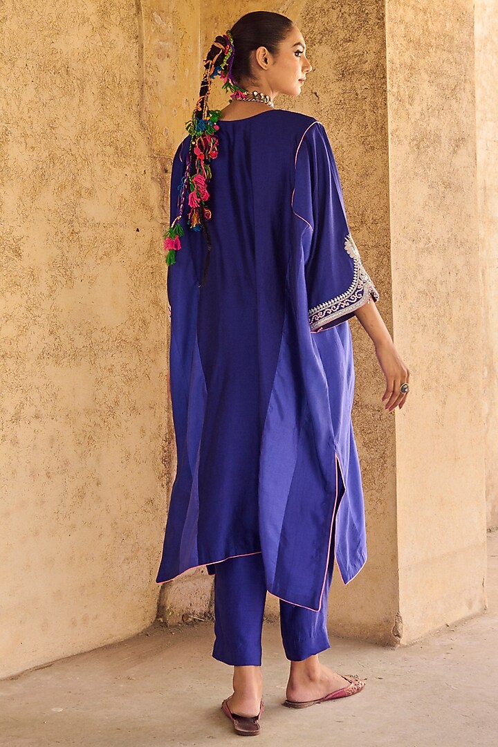 Blue Pure Silk Zardosi Embroidered Kaftan Set by Vinita Bhansali at Pernia's Pop Up Shop