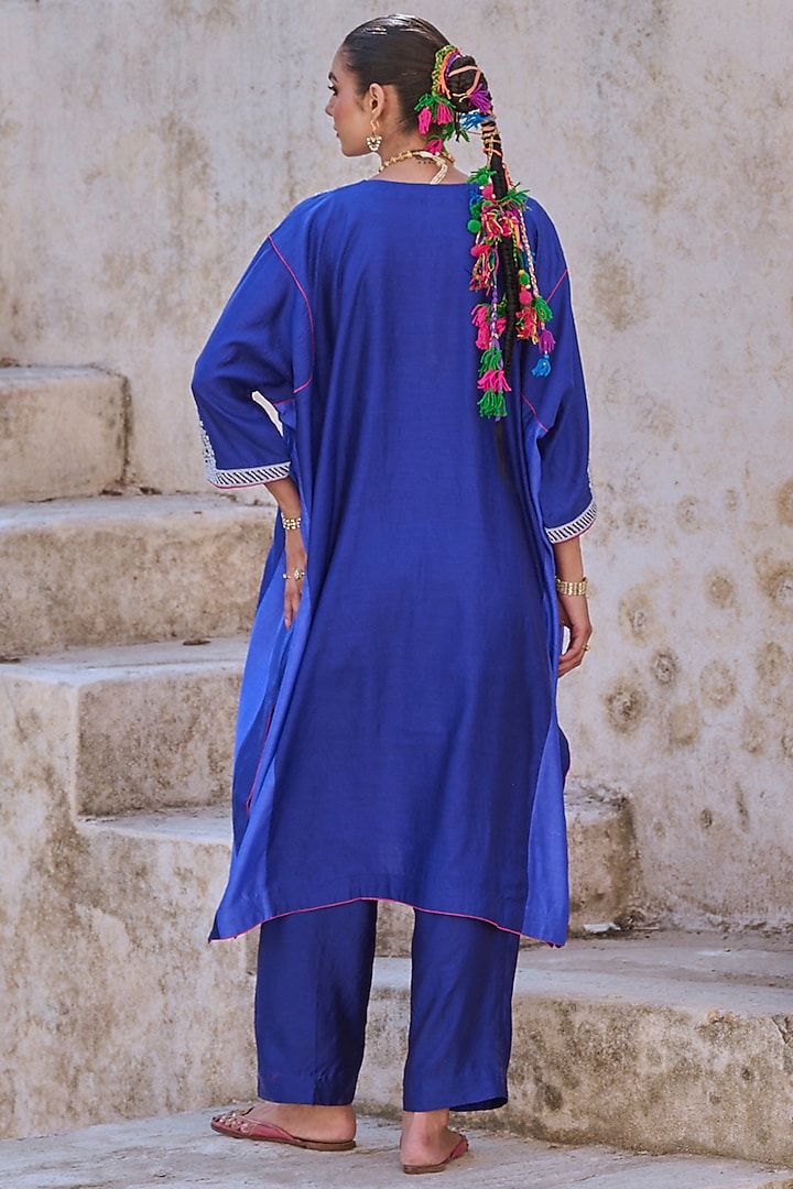 Blue Pure Silk Zardosi Embroidered Kaftan Set by Vinita Bhansali at Pernia's Pop Up Shop