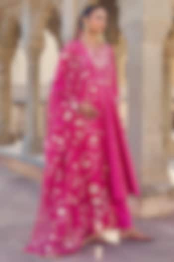 Pink Pure Silk Hand Embroidered Bridal Anarkali Set by Vinita Bhansali at Pernia's Pop Up Shop