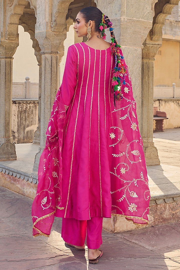 Pink Pure Silk Hand Embroidered Bridal Anarkali Set by Vinita Bhansali at Pernia's Pop Up Shop