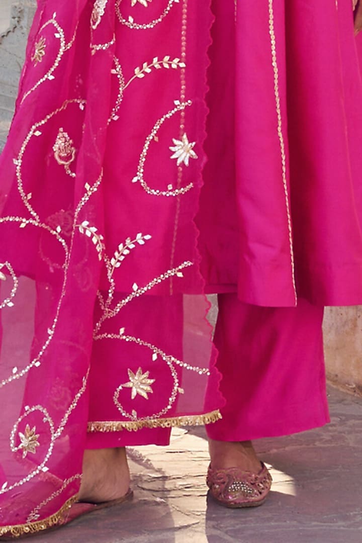 Pink Pure Silk Hand Embroidered Bridal Anarkali Set by Vinita Bhansali at Pernia's Pop Up Shop