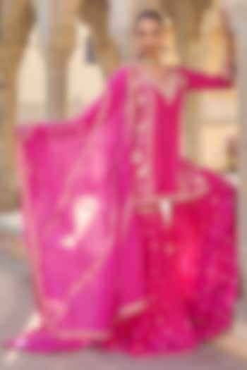 Pink Pure Silk Gota Patti Embroidered Bridal Sharara Set by Vinita Bhansali at Pernia's Pop Up Shop