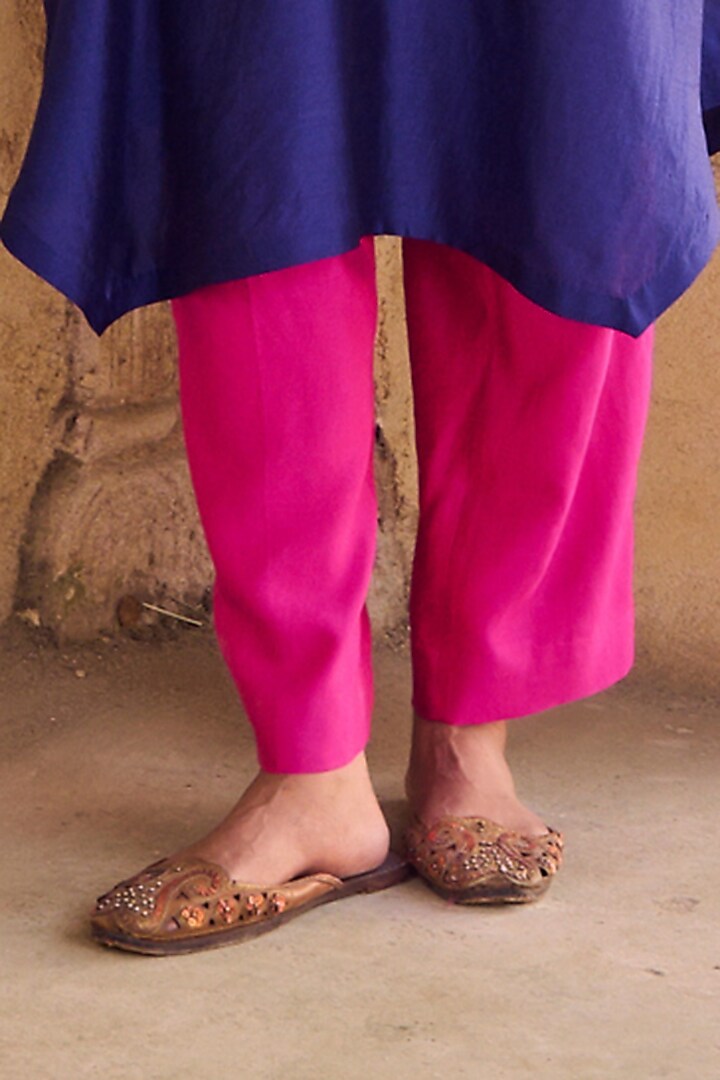Blue Pure Italian Silk Hand Embroidered Kaftan Set by Vinita Bhansali at Pernia's Pop Up Shop
