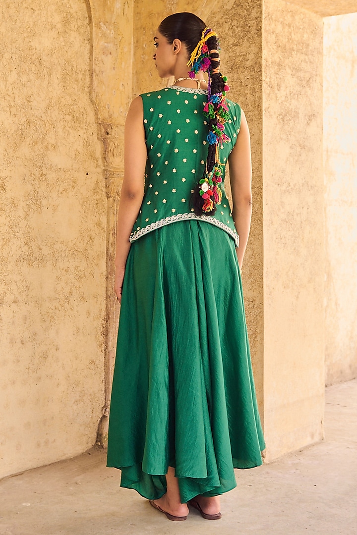 Green Pure Draped Flared Pant Set by Vinita Bhansali at Pernia's Pop Up Shop