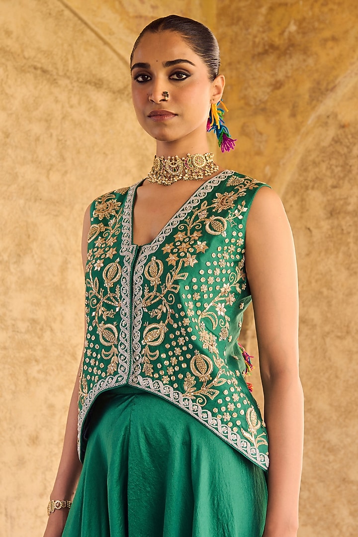 Green Pure Draped Flared Pant Set by Vinita Bhansali at Pernia's Pop Up Shop