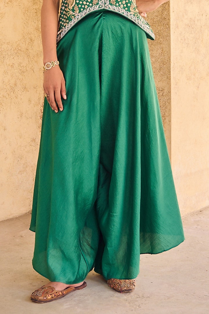 Green Pure Draped Flared Pant Set by Vinita Bhansali at Pernia's Pop Up Shop
