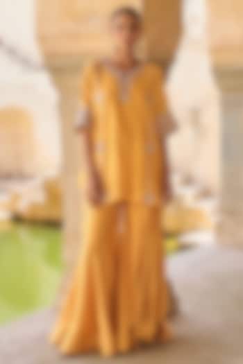 Yellow Pure Silk Wedding Sharara Set by Vinita Bhansali at Pernia's Pop Up Shop