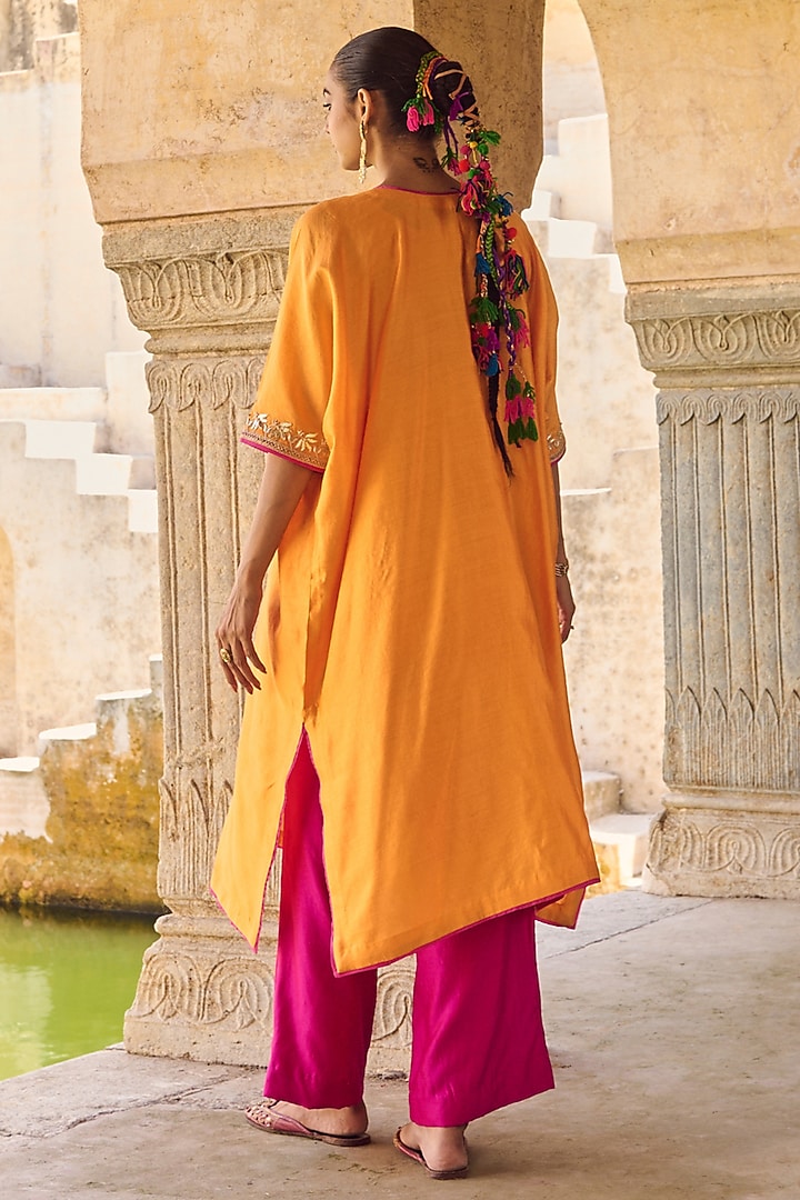 Orange Pure Silk Hand Embroidered Kaftan Set by Vinita Bhansali at Pernia's Pop Up Shop