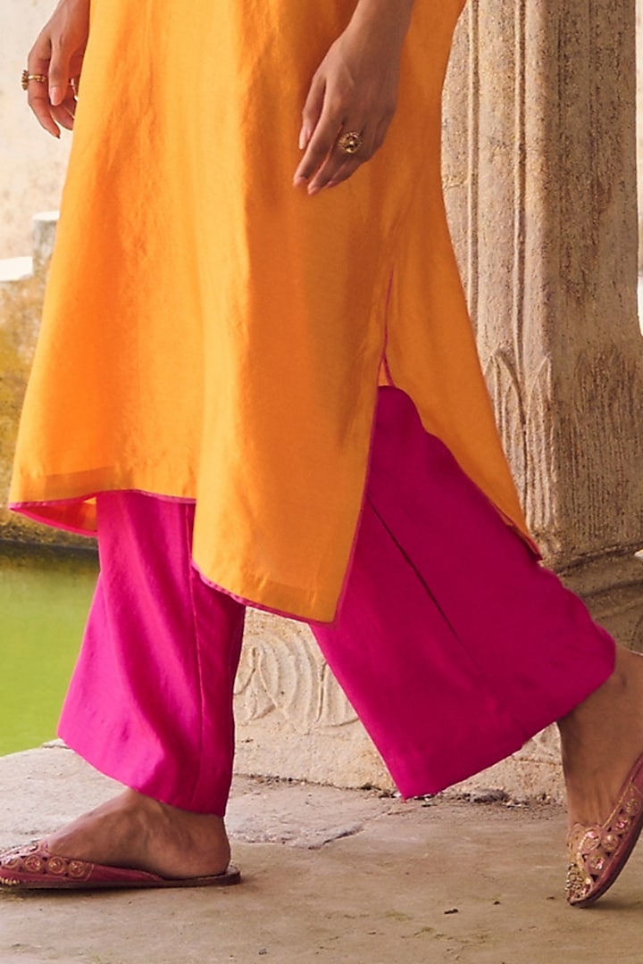 Orange Pure Silk Hand Embroidered Kaftan Set by Vinita Bhansali at Pernia's Pop Up Shop