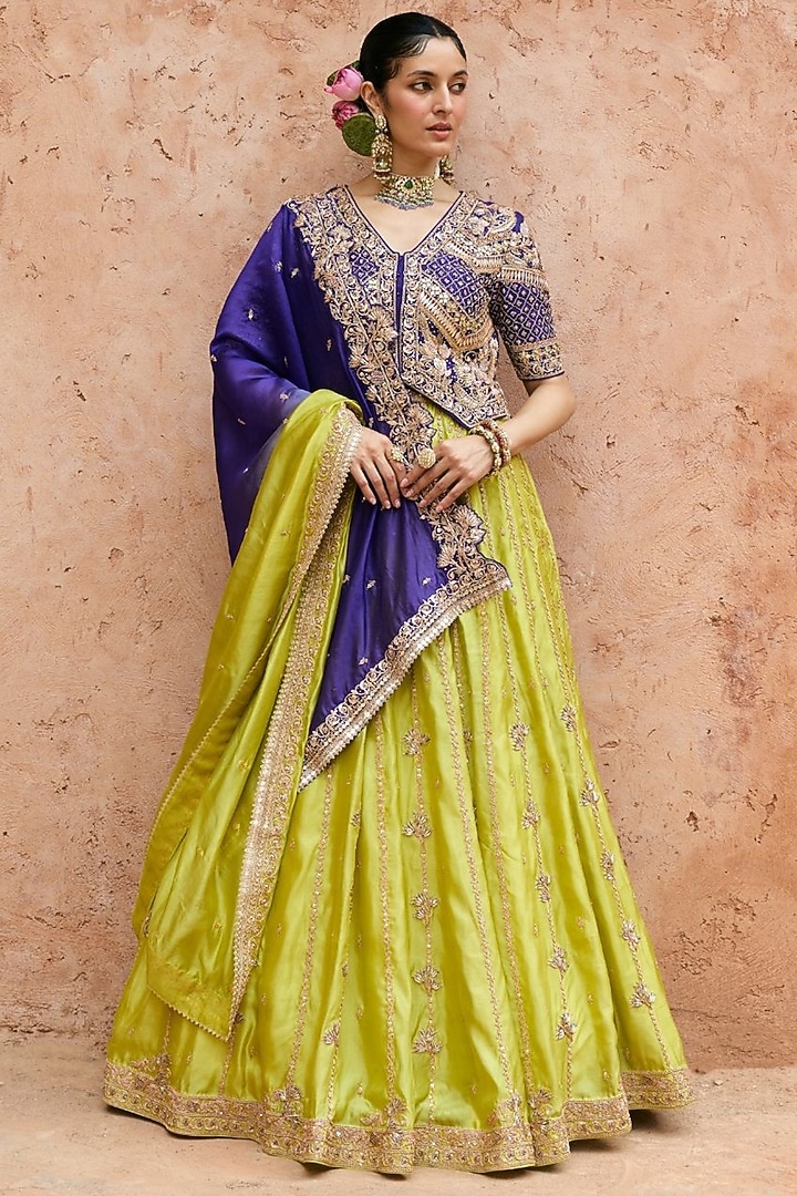 Purple Pure Silk Hand Embroidered Bridal Lehenga Set by Vinita Bhansali at Pernia's Pop Up Shop