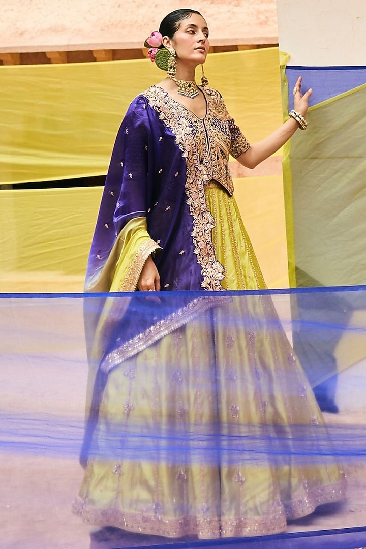 Purple Pure Silk Hand Embroidered Bridal Lehenga Set by Vinita Bhansali at Pernia's Pop Up Shop