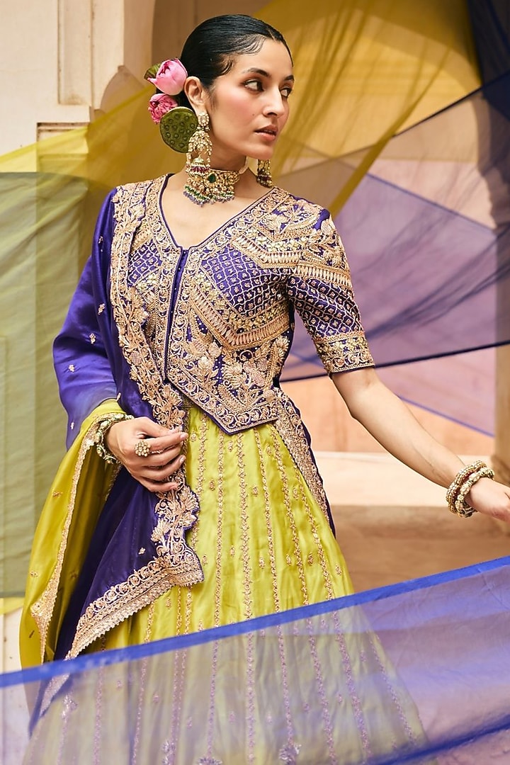 Purple Pure Silk Hand Embroidered Bridal Lehenga Set by Vinita Bhansali at Pernia's Pop Up Shop