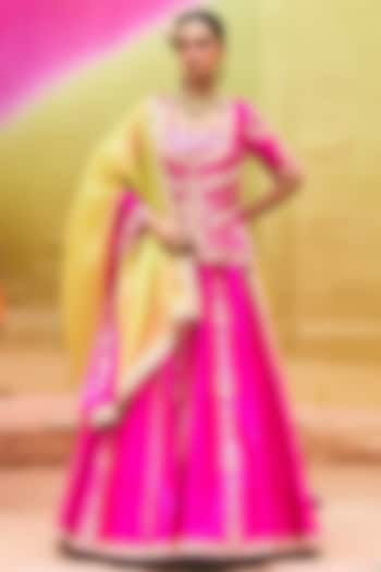 Pink Pure Silk Hand Embroidered Bridal Lehenga Set by Vinita Bhansali at Pernia's Pop Up Shop