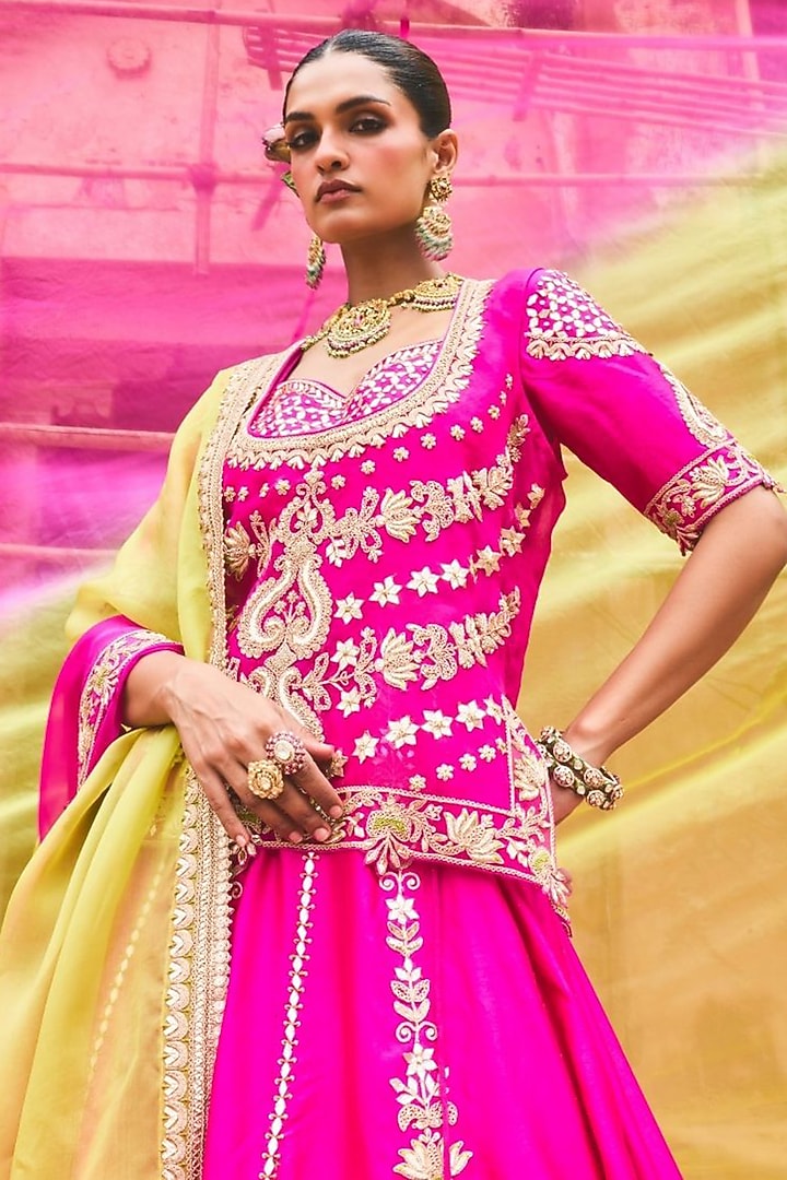 Pink Pure Silk Hand Embroidered Bridal Lehenga Set by Vinita Bhansali at Pernia's Pop Up Shop