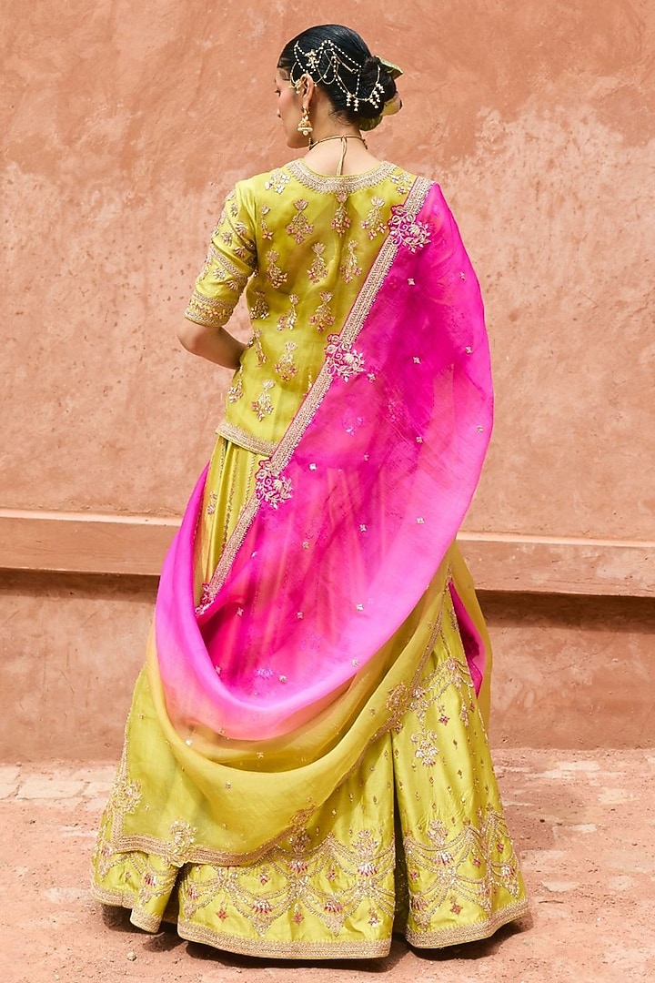 Apple Green Pure Silk Hand Embroidered Bridal Lehenga Set by Vinita Bhansali at Pernia's Pop Up Shop